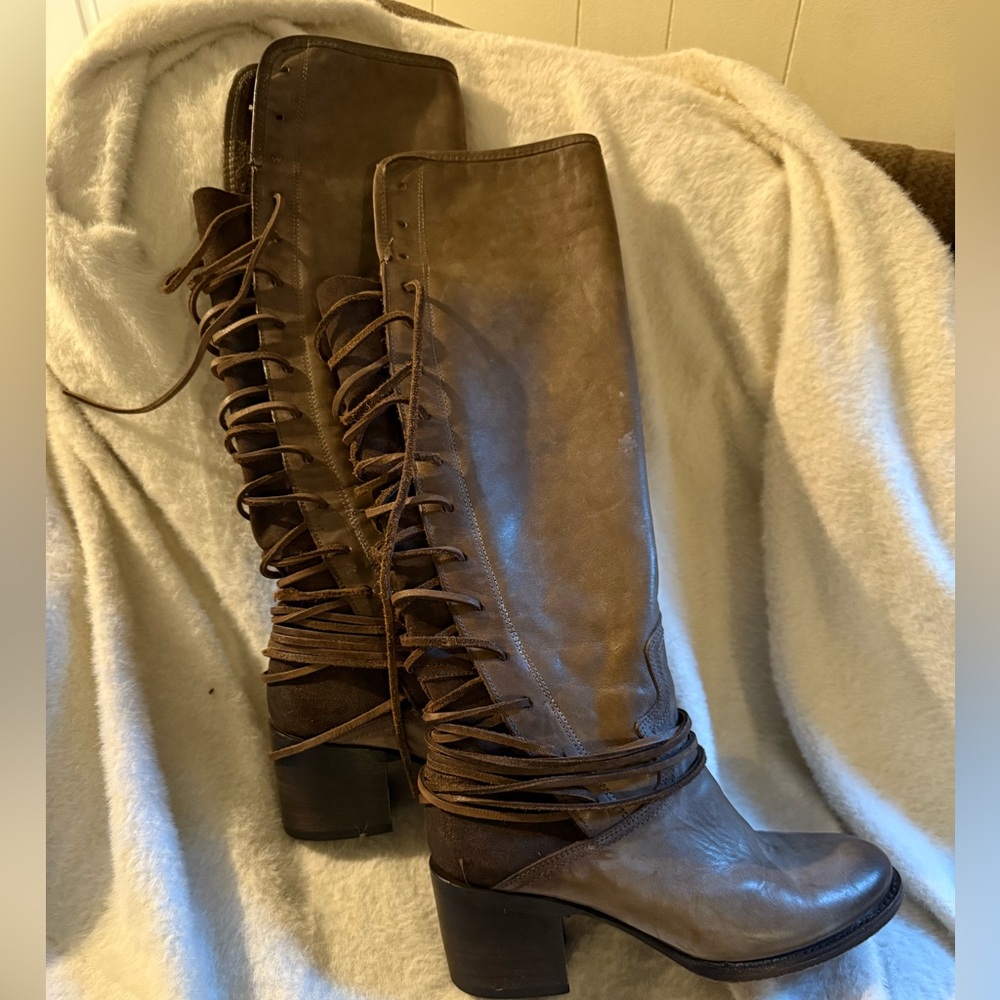 Freebird Brown Lace-Up Knee-High Boots